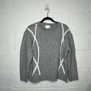 Line + Dot Women's Gray White Braided Crewneck Long Sleeve Sweater Size Medium